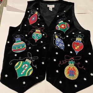 Westbound Crushed Velvet Feel Christmas Vest Embroidered Women's Size Large EUC